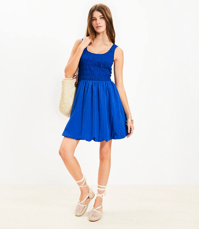 Smocked Scoop Neck Mini Pocket Dress