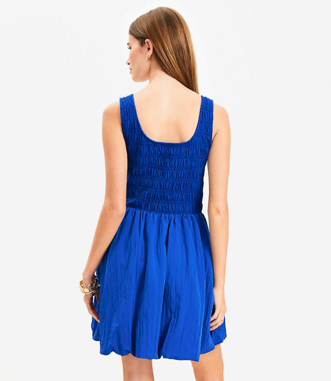 Smocked Scoop Neck Mini Pocket Dress