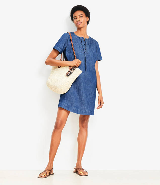 Denim Lace Up Mini Dress