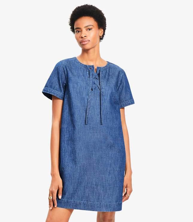 Denim Lace Up Mini Dress