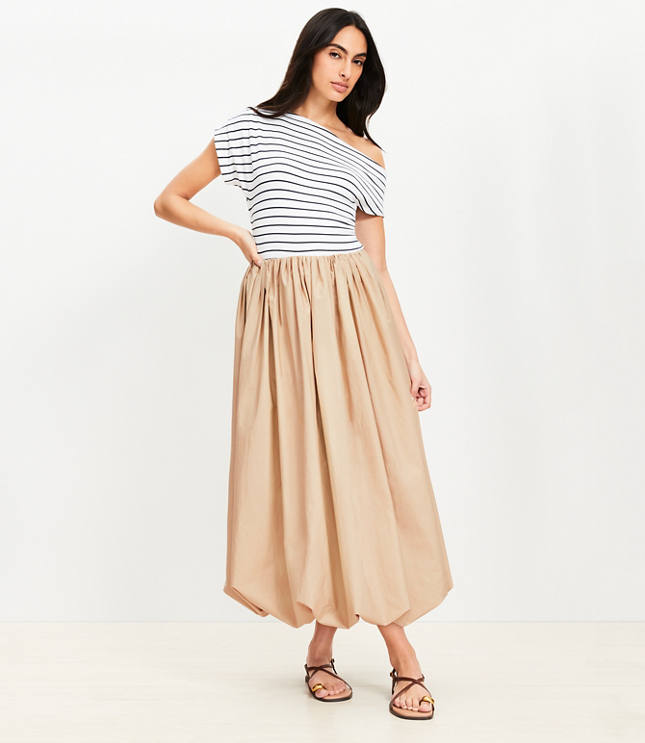 Poplin Ruched Bubble Midi Skirt