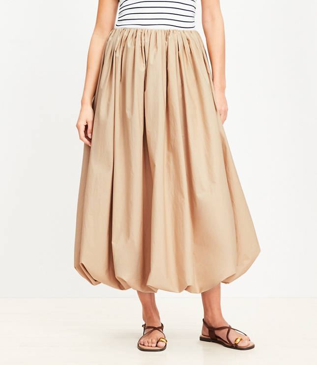 Poplin Ruched Bubble Midi Skirt