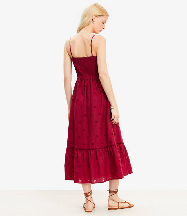 Eyelet Tiered Strappy Midi Dress