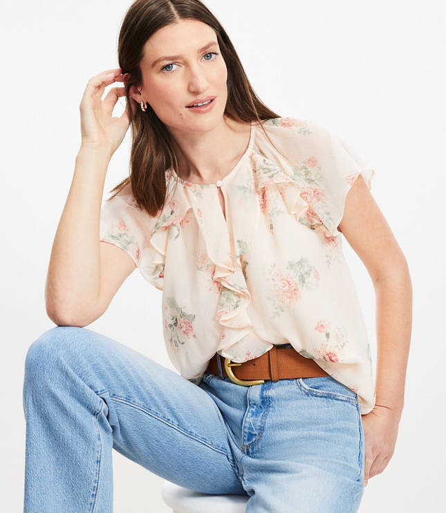 Floral Chiffon Ruffle Top