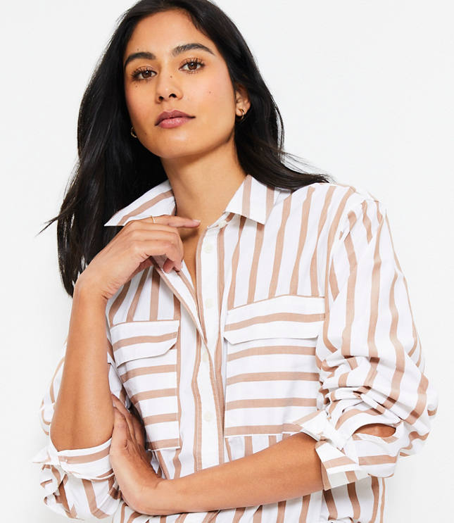 Tan Striped Button Up Shirts | Loft