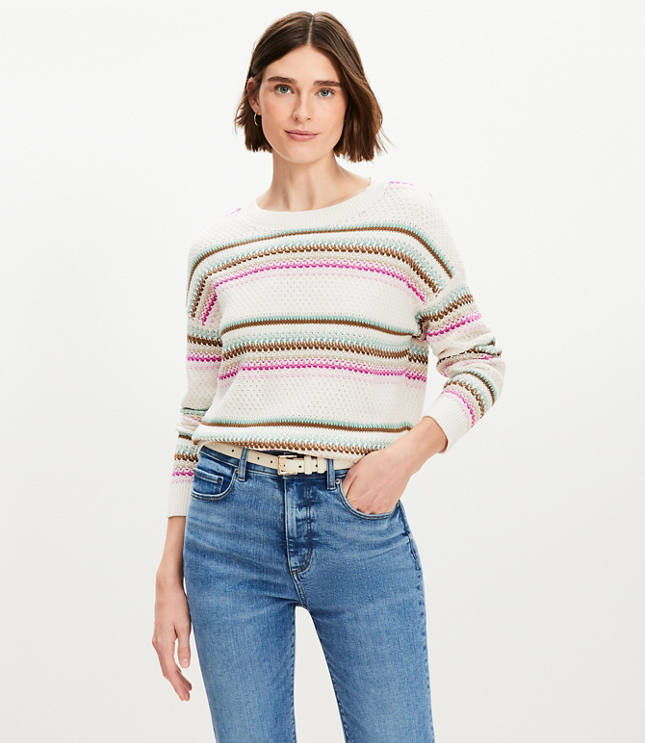 Petite Striped Pointelle Sweater