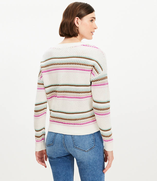 Petite Striped Pointelle Sweater