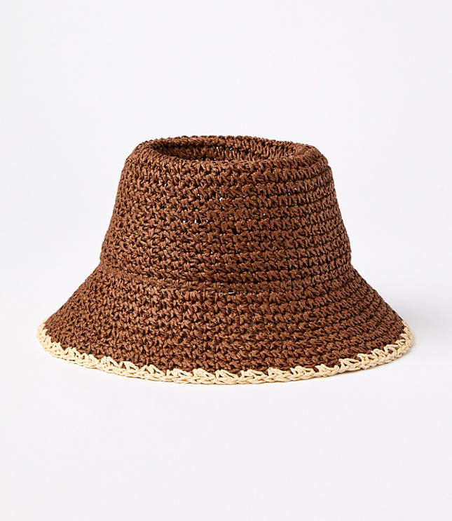 Whipstitch Straw Bucket Hat - Chocolate