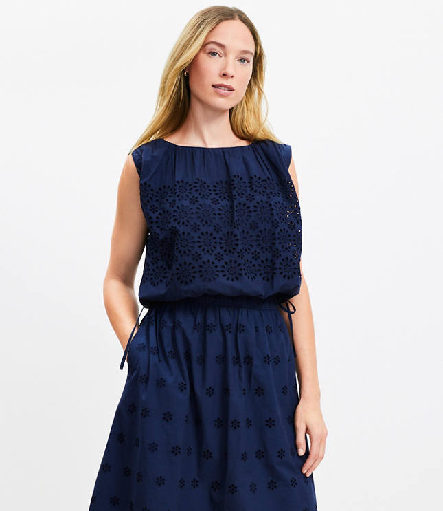 Petite Eyelet Side Tie Pleated Bubble Top