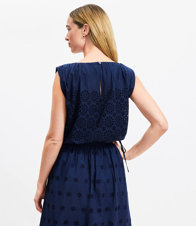 Petite Eyelet Side Tie Pleated Bubble Top