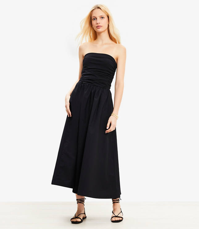 Strapless Poplin Mixed Media Pocket Dress
