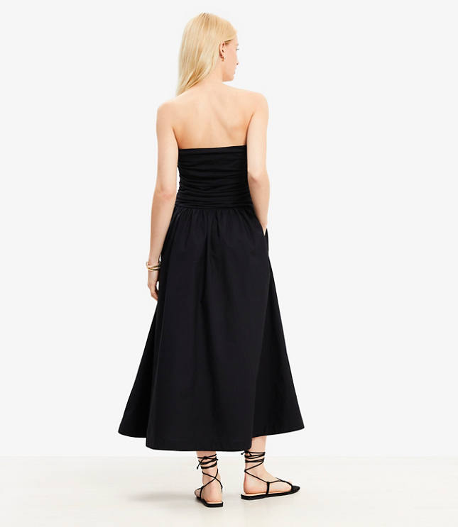 Strapless Poplin Mixed Media Pocket Dress