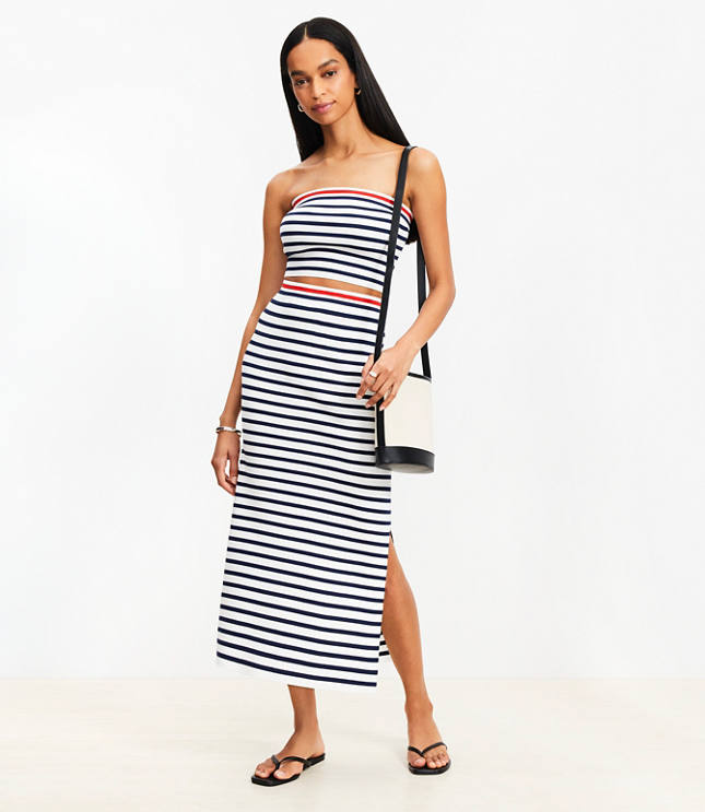 Stripe Ribbed Midi Sweater Skirt