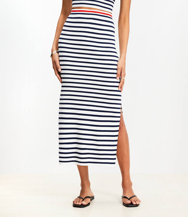 Stripe Ribbed Midi Sweater Skirt