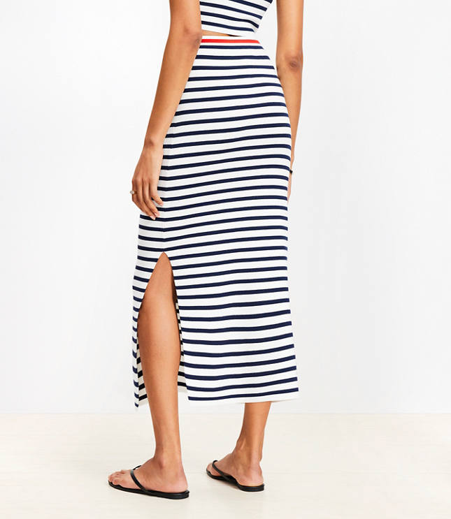 Stripe Ribbed Midi Sweater Skirt
