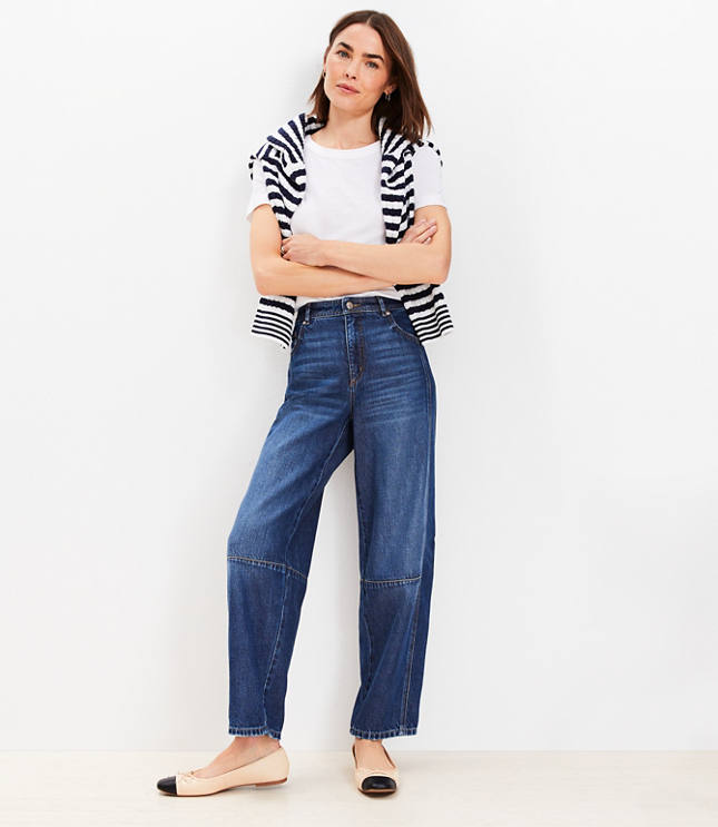 Petite High Rise Barrel Jeans in Dark Wash