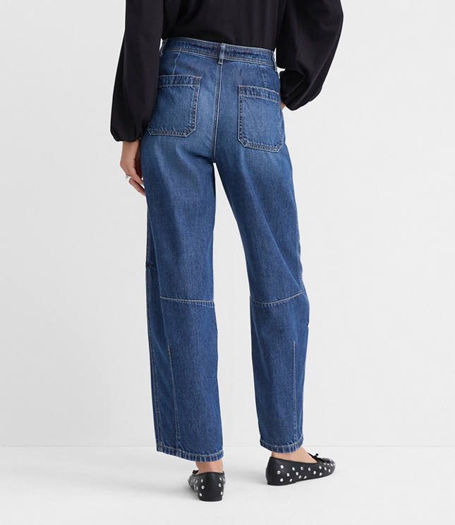 Petite High Rise Barrel Jeans in Dark Wash