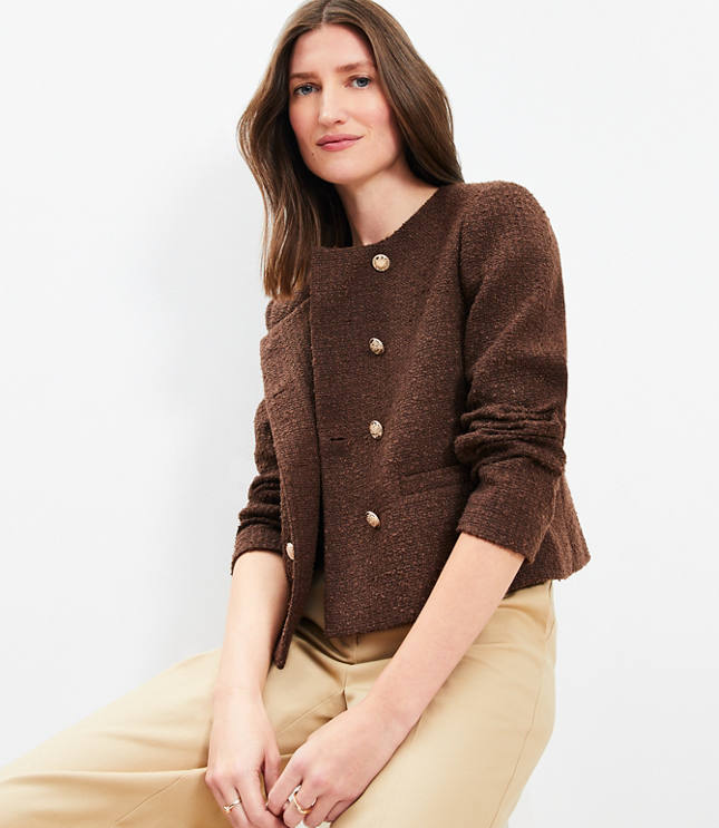 Petite Tweed Double Breasted Jacket