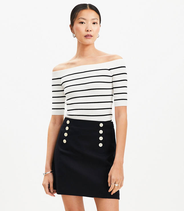 Stripe Ribbed Off The Shoulder Sweater