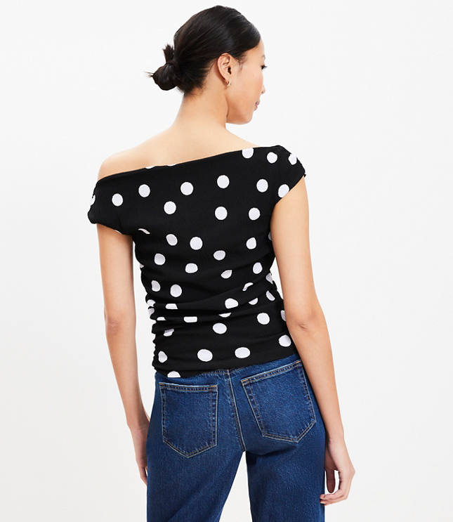 Dotted Ruched One Shoulder Top