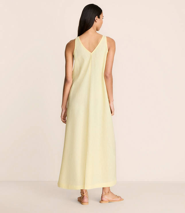 Lou & Grey Linen Cotton Tie Keyhole Maxi Pocket Dress