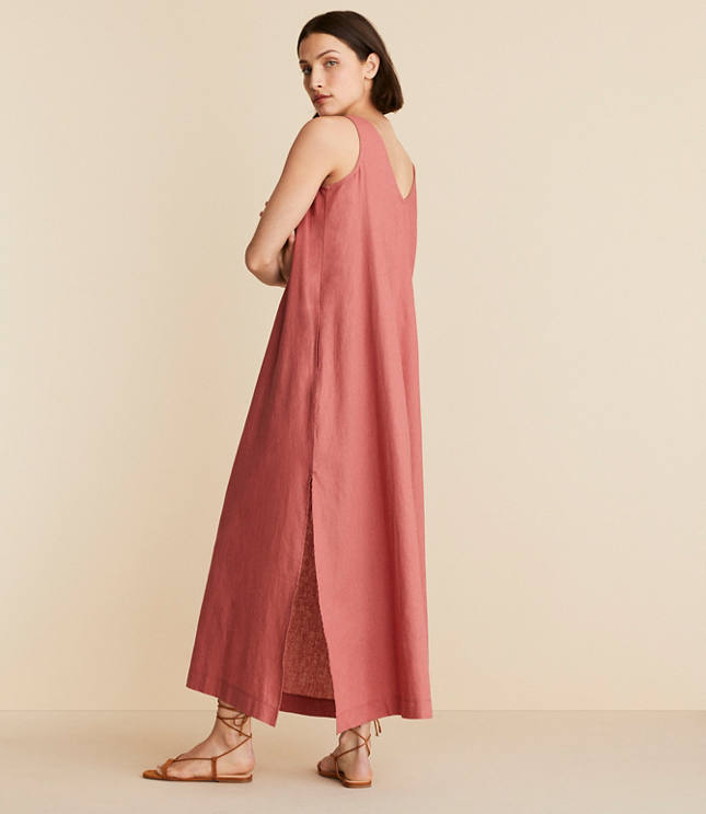 Lou & Grey Linen Cotton Tie Keyhole Maxi Pocket Dress