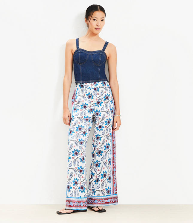 Fluid Pull On Wide Leg Pants in Paisley