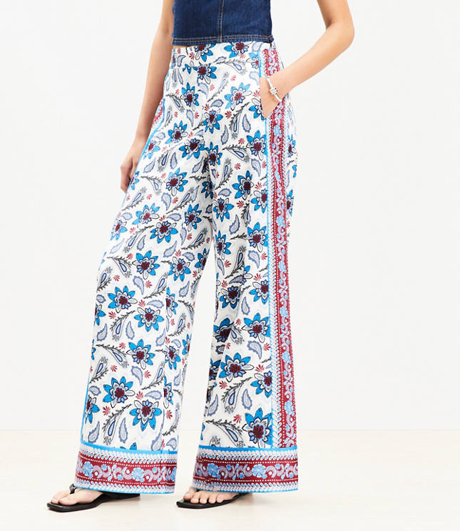 Fluid Pull On Wide Leg Pants Paisley