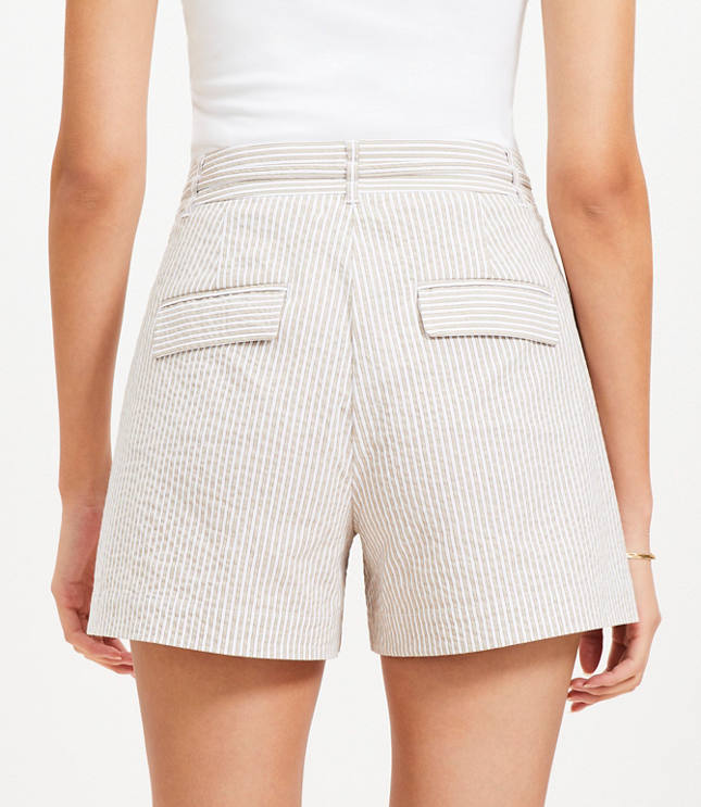 Belted Shorts in Striped Seersucker