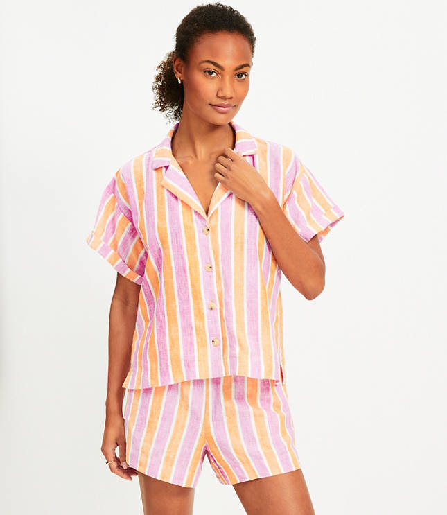 LOFT Beach Striped Linen Shirt