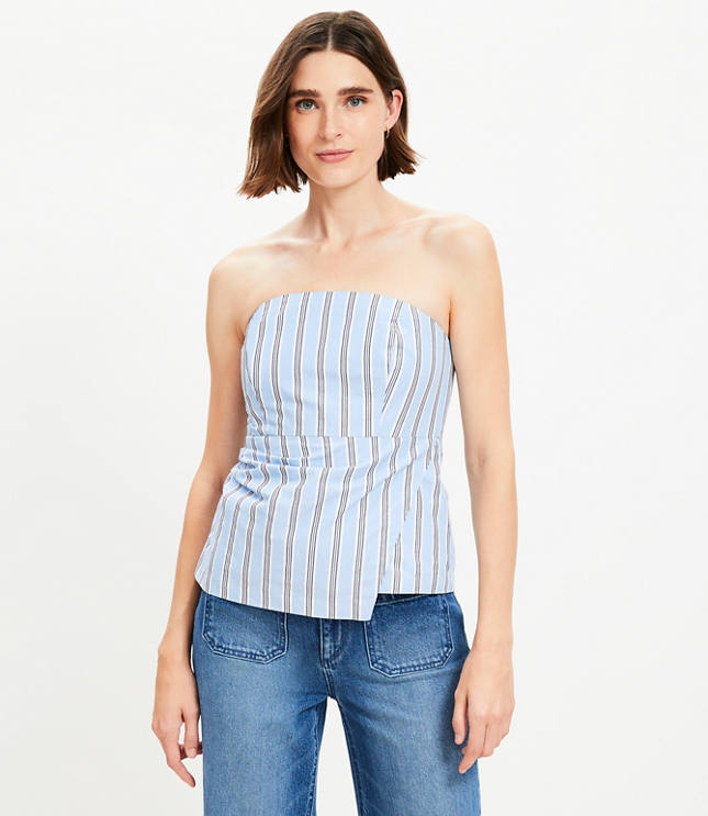 Striped Poplin Strapless Peplum Top