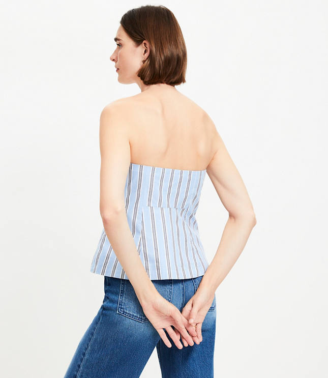 Striped Poplin Strapless Peplum Top