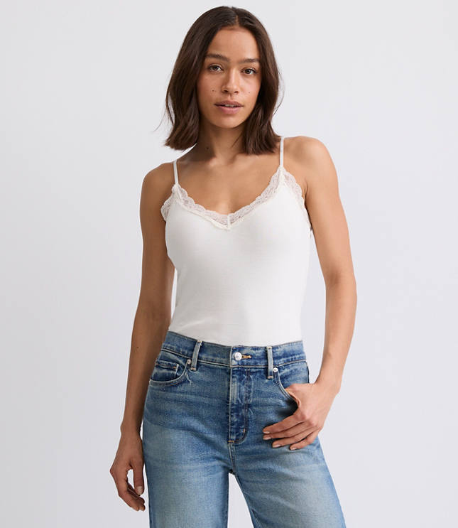 Lace Trim Ribbed Cami