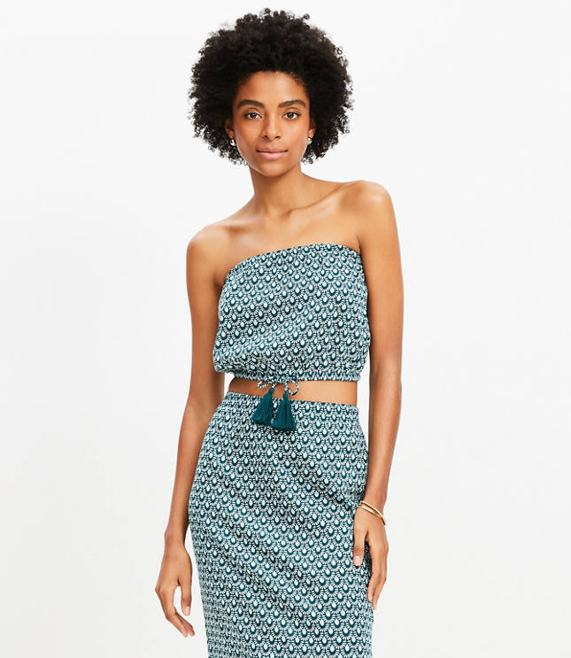 LOFT Beach Mosaic Crinkle Strapless Bubble Hem Top
