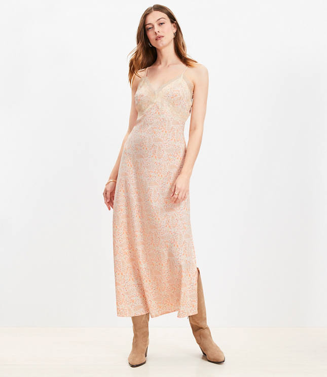 Paisley Lace Trim Midi Slip Dress