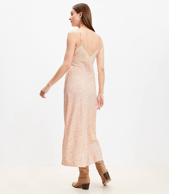 Paisley Lace Trim Midi Slip Dress