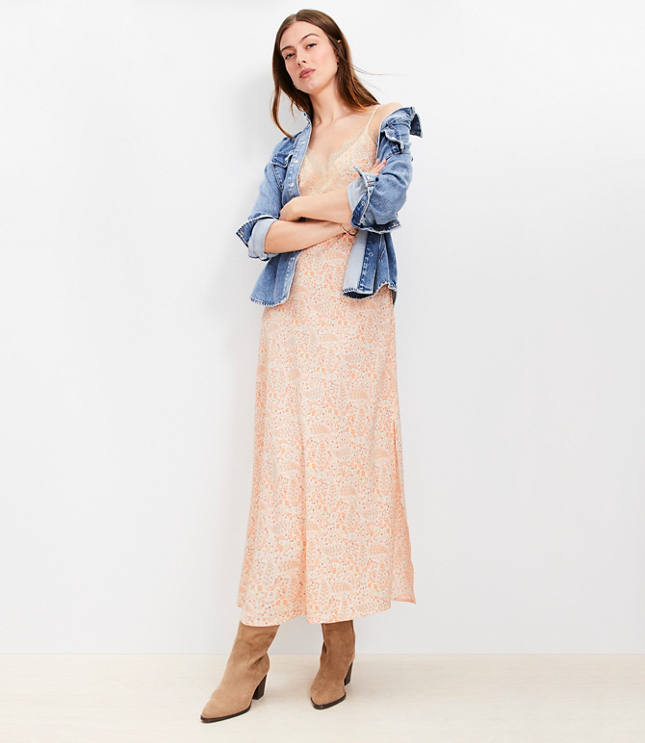 Paisley Lace Trim Midi Slip Dress