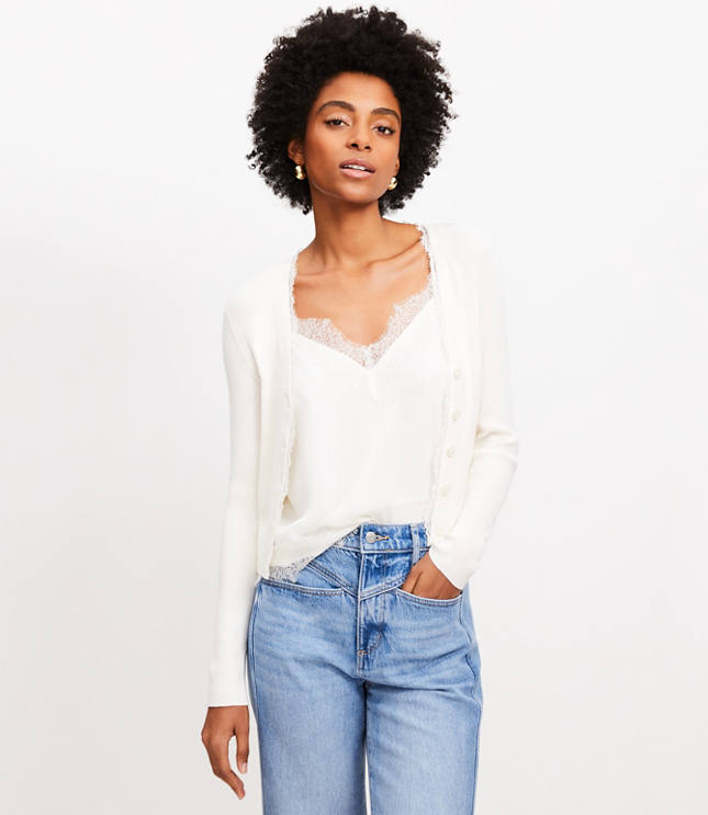 トップス Her lip to French Lace Rib Knit Cardigan Random Ribbed Knit Cardigan（カーディガン/ボレロ）｜Her lip