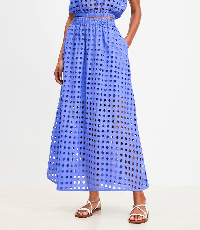 Petite LOFT Beach Circle Eyelet Maxi Pocket Skirt