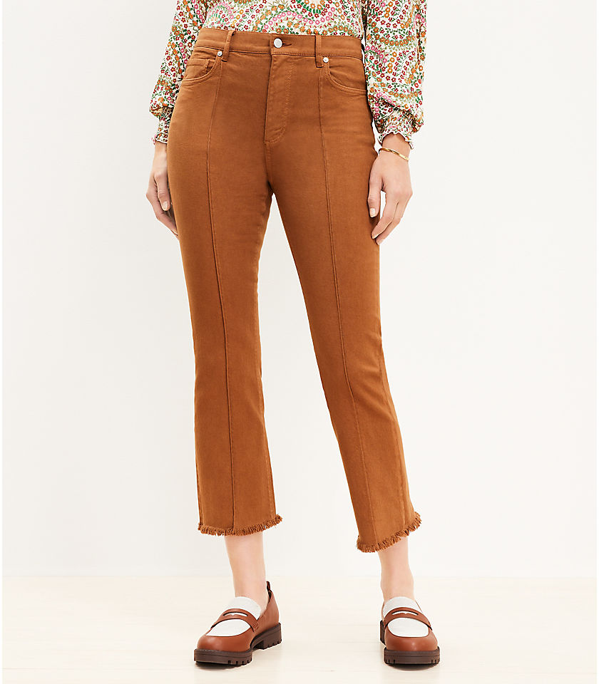 Pintucked Frayed High Rise Kick Crop Jeans in Cocoa Powder