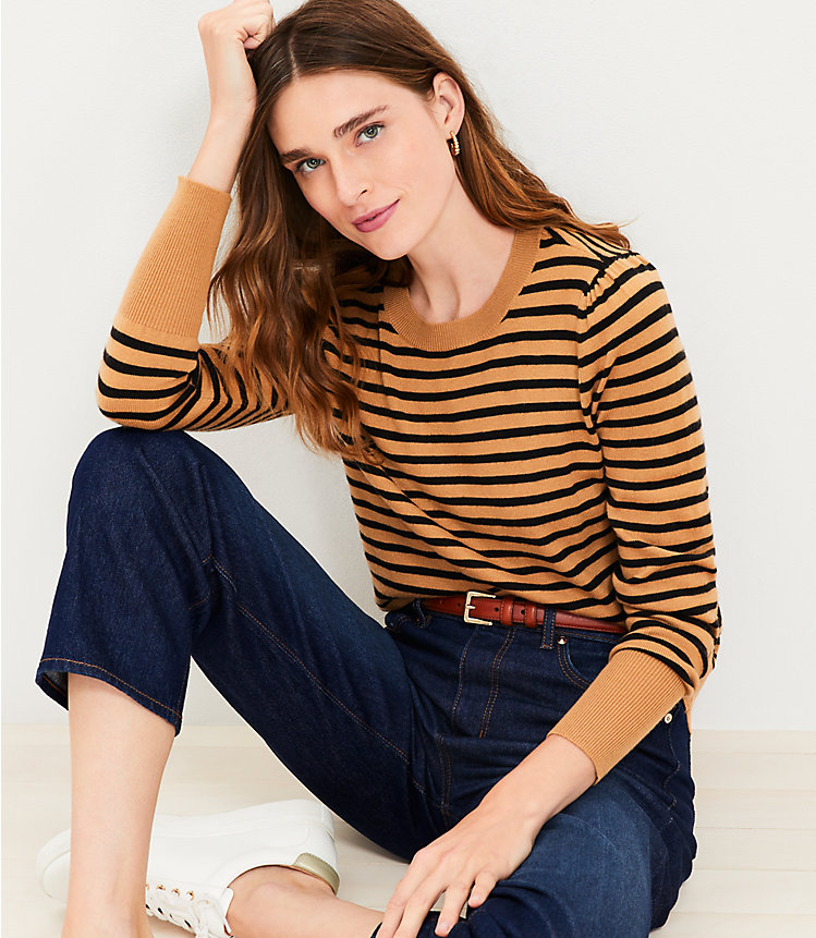 Striped Puff Sleeve Sweater image number 1