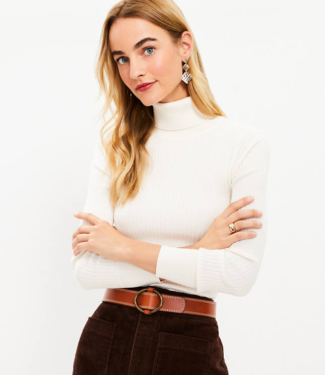 Ribbed turtleneck top - White - Ladies