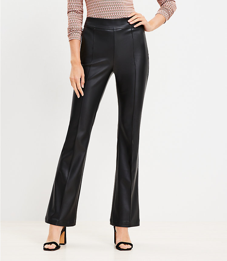 Pintucked Side Zip Flare Pants in Faux Leather image number 0