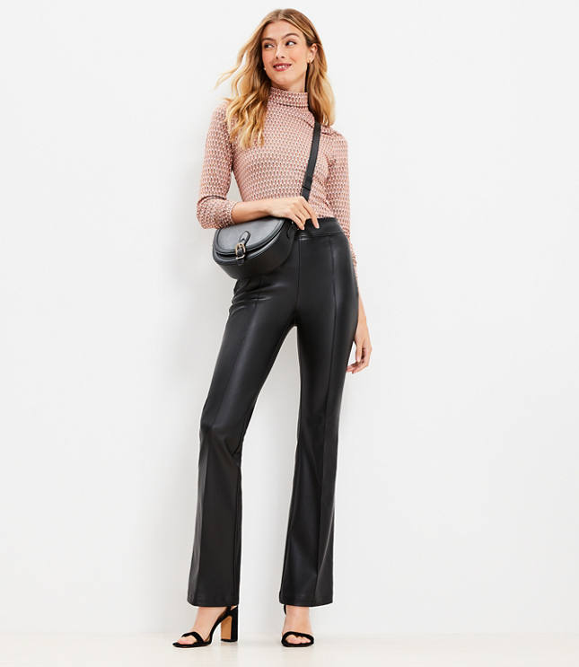 Pintucked Side Zip Flare Pants in Faux Leather