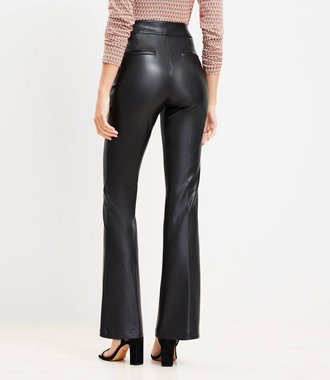 Pintucked Side Zip Flare Pants in Faux Leather