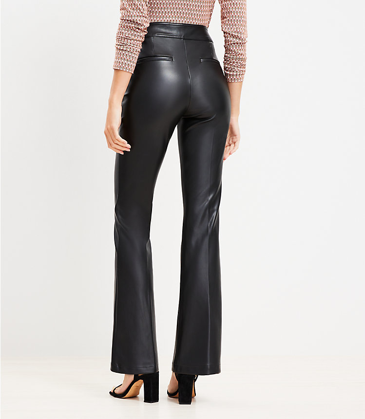 Pintucked Side Zip Flare Pants in Faux Leather image number 2