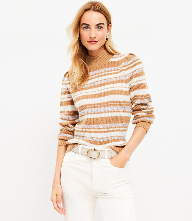 Ann Taylor LOFT Maroon and Cream Striped Mock Turtleneck Sweater, Wome –  Trinity Thrift