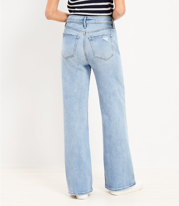 Petite High Rise Wide Leg Jeans in Light Wash Indigo image number 2