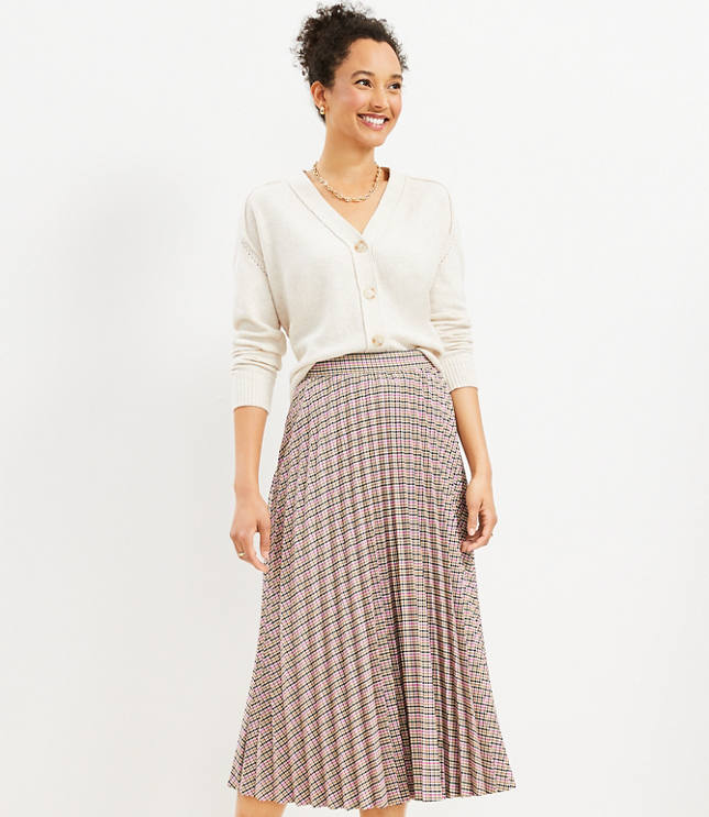 Plaid Pleated Midi Skirt