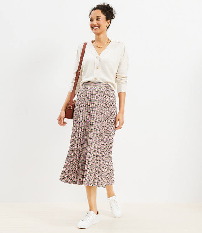 Plaid Pleated Midi Skirt